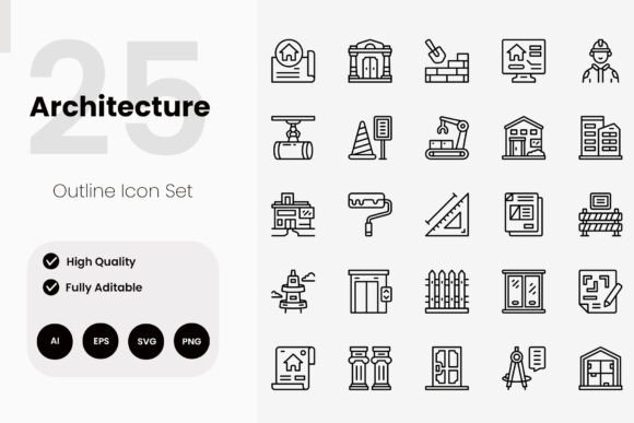 Architecture Outline Icon Pack: A Versatile Graphics Set