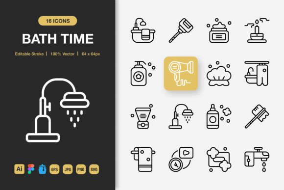 Bath Time Outline Icons: A Versatile Graphics Set
