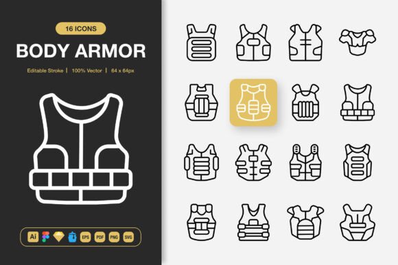 Body Armor Icons: A Versatile Graphics Set for Modern Publishers