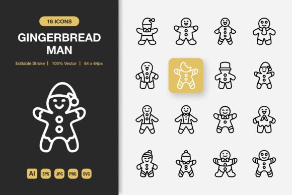 Charming Gingerbread Man Outline Icons