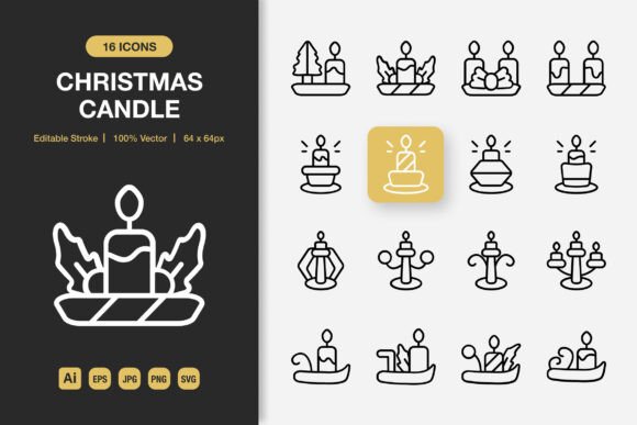 Christmas Candle Outline Icons: A Designer's Review for Marketing Graphics
