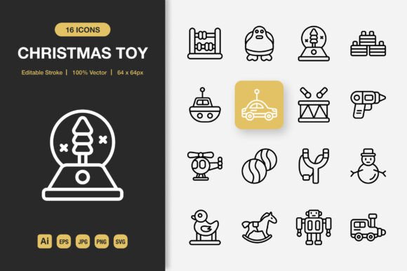 Christmas Toy Outline Icons: A Versatile Graphics Set