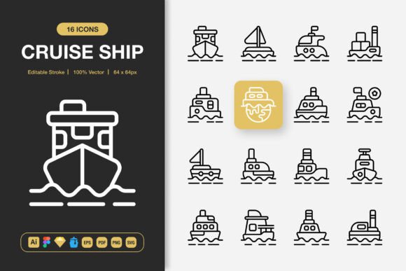 Cruise Ship Outline Icons: Perfect Graphics for Crafters