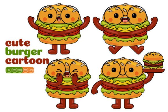Cute Burger Mascot Vector Pack 03 for Graphics & Illustrations