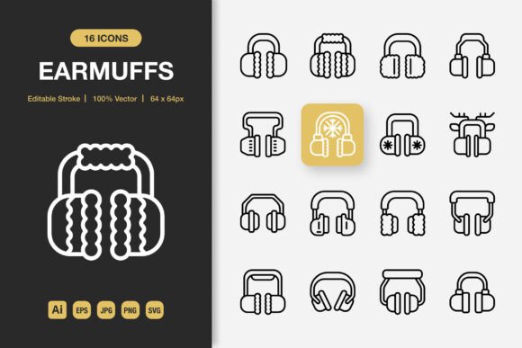 Earmuffs Outline Icons: A Versatile Graphics Set