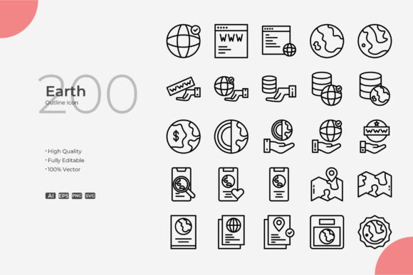Earth Outline: A Versatile Icon Set for Creative Projects