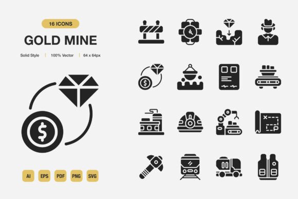 Gold Mine Solid Icons: A Minimalist Graphics Treasure
