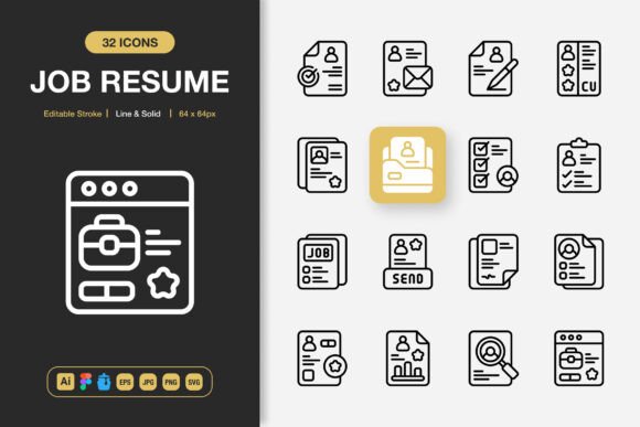 Job Resume Icons: A Versatile Graphics Set for Modern Brands