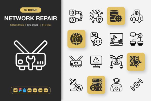 Network Repair Icons: A Minimalist Graphics Set