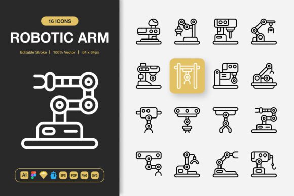 Robotic Arm Outline Icons: Perfect Graphics for Crafters