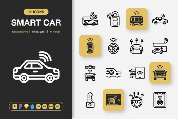 Smart Car Icons: A Minimalist Graphics Set for Modern Design