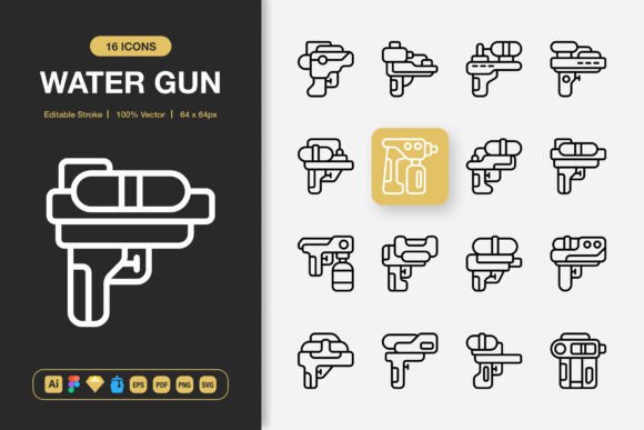 Water Gun Icons: A Splash of Fun for Your Embroidery